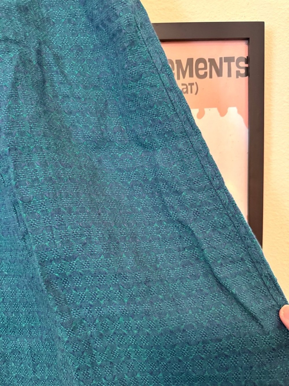 FLAX Linen A-Line Skirt Large Peacock Teal Blue Lagenlook Elastic Waist Woven - Picture 3 of 8